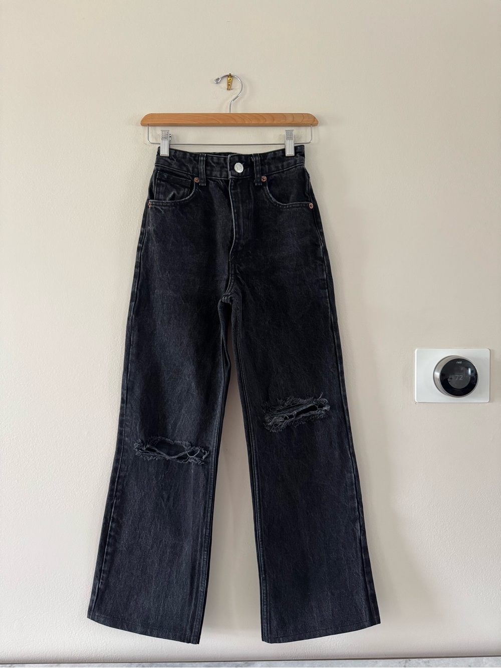 Zara TRF - Black High-Waist Wide/Straight-Leg Jeans